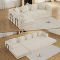DAMAIFROM 157" Convertible Sleeper Sofa Bed Set with Pillow, 4-in-1 Corduroy Folding Mattress Boneless Couch with Fixed-Shape Frame, Fold Out Floor Sofa Cama Lounge Couch for Living Room, Beige White