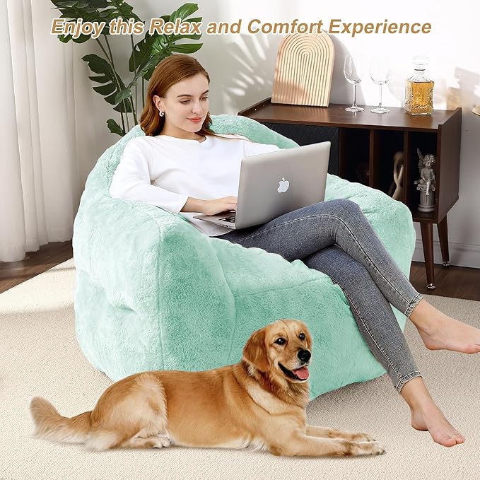 51" Big Bean Bag Chair BeanBag Chairs with Armrests for Adults Kids, Oversized Comfy Chair with Filler Included, Soft Cozy Beanbag Couch Floor Sofa Chair for Living Room Bedroom,Dorm,Light Green