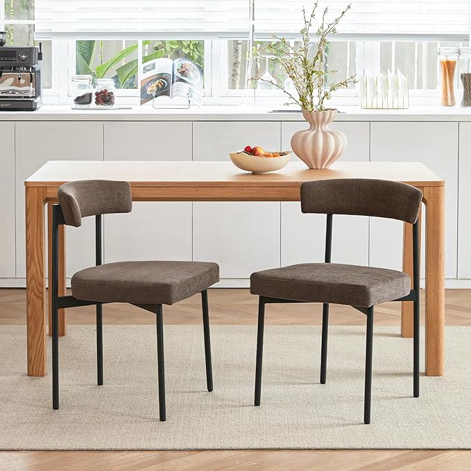 Grey Fabric Dining Chairs Set of 2, Armless Upholstered Kitchen Chair,Modern Dining Room Chair with Curved Backrest