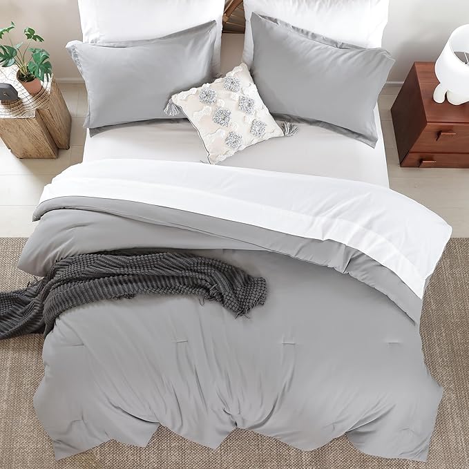 weigelia Full Size Comforter Set 7 Pieces Grey Full Bed Set Microfiber Soft Full Comforter Lightweight Fluffy Comforter Set with Fitted Sheets,Flat Sheets,Pillow Shams,and Pillowcases