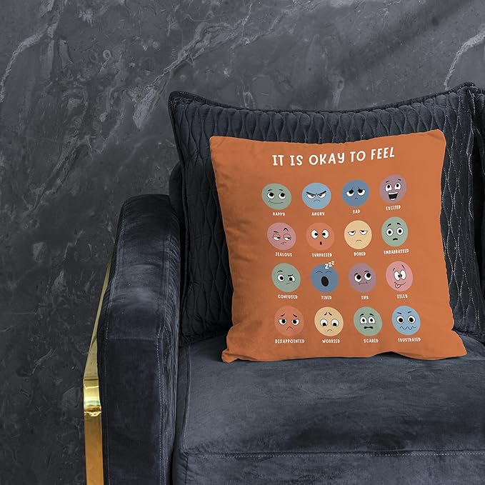Nogrit Counseling Office Must Haves Throw Pillow Cover, Calming Corner, Mental Health Pillowcase Decor for Home Kids,Mental Health Counselor Gifts, Calming Corner Pillow Covers 20x20 Orange