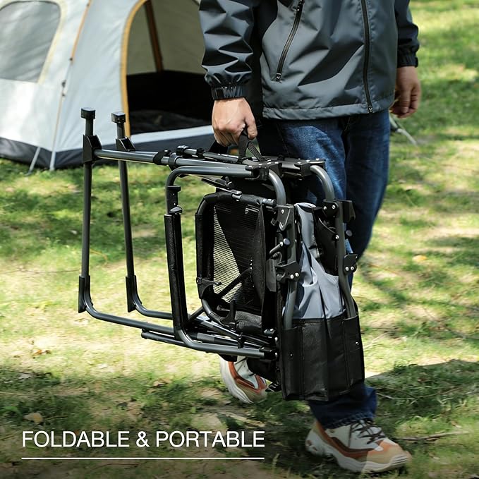 Stonehomy Portable 29" Seat Height Tall Folding Camping Chair High Foldable Directors Chair Bar Height Stool with Side Table and Storage Bag for Makeup Artist, Lawn, Craft Show, 350LBS Black, 2Pack