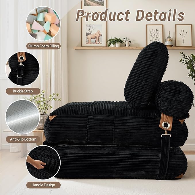 CAODOC Folding Sofa Bed Convertible Sleeper Chair with Pillow, Foldable Mattress Lounge Chair for Living Room Bedroom, Portable Guest Bed