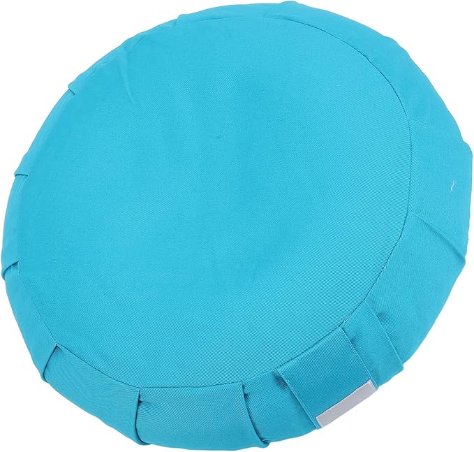 Ymiko Buckwheat Hull Meditation Pillow with Cotton Cover, Yoga Sitting Cushion for Floor Use, Kneeling Support with Carry Handle (Blue)