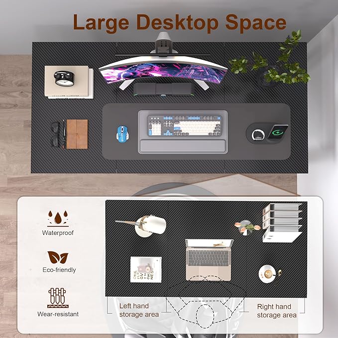 Computer Desk, 55 Inch Large Home Office Desks, Work Desks Table for Home Office, Computer Desk w/Metal Frame and Corner Reinforcement Structure, Large Legroom Spread Out for Writing Study