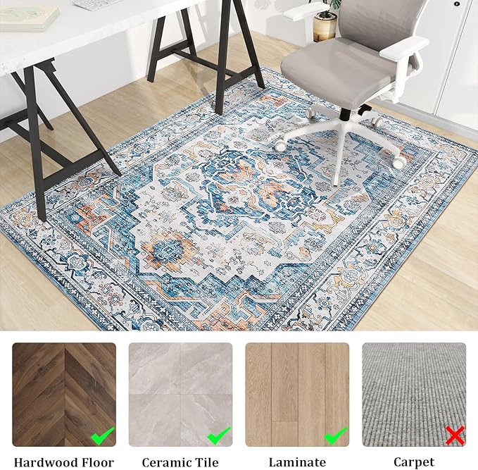 chakme Office Chair Mat for Hardwood Floor, 60"x45" Easy Glide Computer Desk Mat Protector for Rolling Chair Under Desk Rug Nonslip Backing, Machine Wash, (Boho)