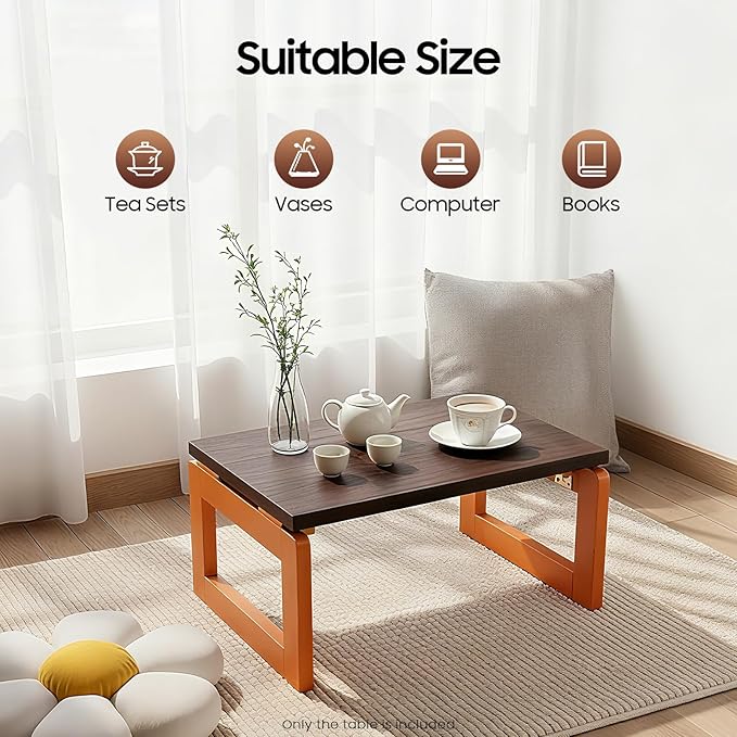 DYRABREST Japanese Floor Table, Wooden Portable Coffee Table, Altar Table for Meditation with Foldable Legs, Low Table for Sitting on The Floor, 23.6''x 15.7''x 11.8''