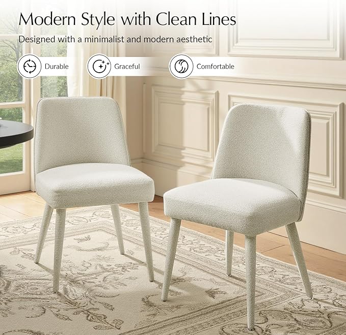 HULALA HOME Modern Dining Chairs Set of 2，Linen Fully Chenille Upholstered Dining Room Chairs Set with Foot Peg, Solid Wood Wood Frame, Armless Kitchen Accent Chairs for Living Room Bedroom Reception