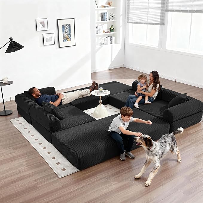 L Shape Convertible Sofa Bed with Cylindrical Pillow and Storage Pocket, Convertible Sofa Couch Bed with Support Frame for Living Room Bedroom Children Room-Black