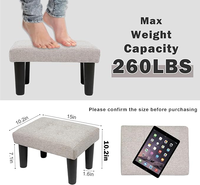 CAROLMADE Ottoman Foot Rest, Linen Small Ottoman Foot Stool with Legs Modern Footstool Ottomans for Living Room Entryway Office, Beige