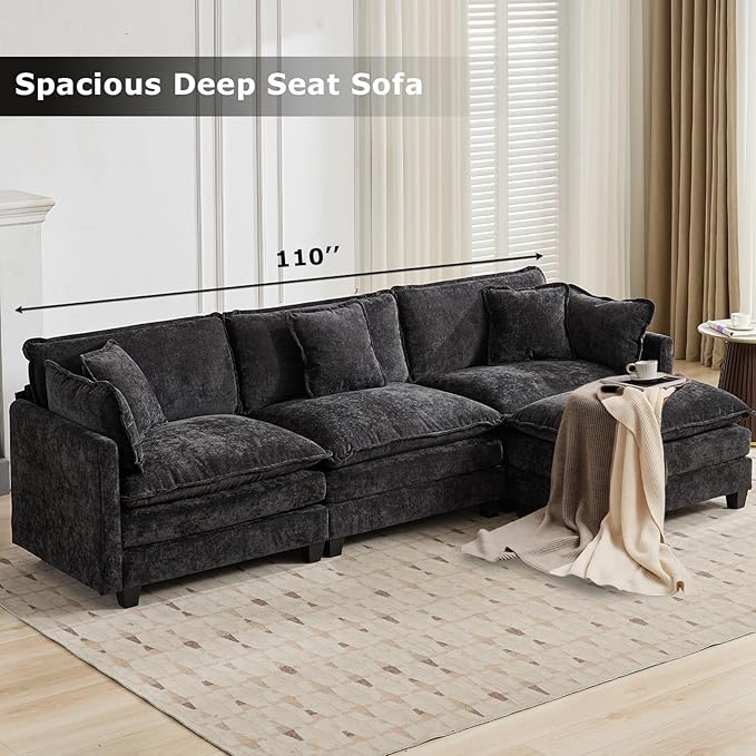 SoarFlash Chenille Sectional Middle Position Sofa, Black