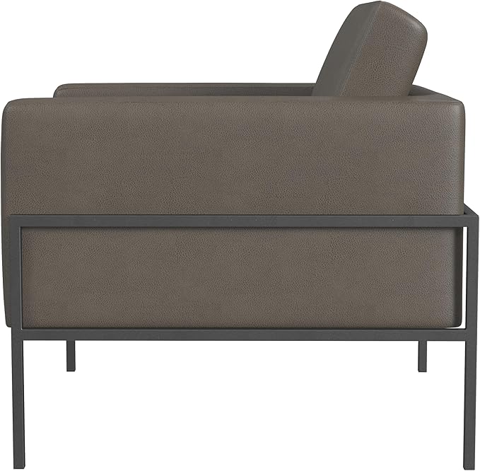 HomePop Modern Metal Frame Accent Chair|Homepop Home Décor|Accent Chairs for Living Room & Bedroom - Pewter Gray Faux Leather