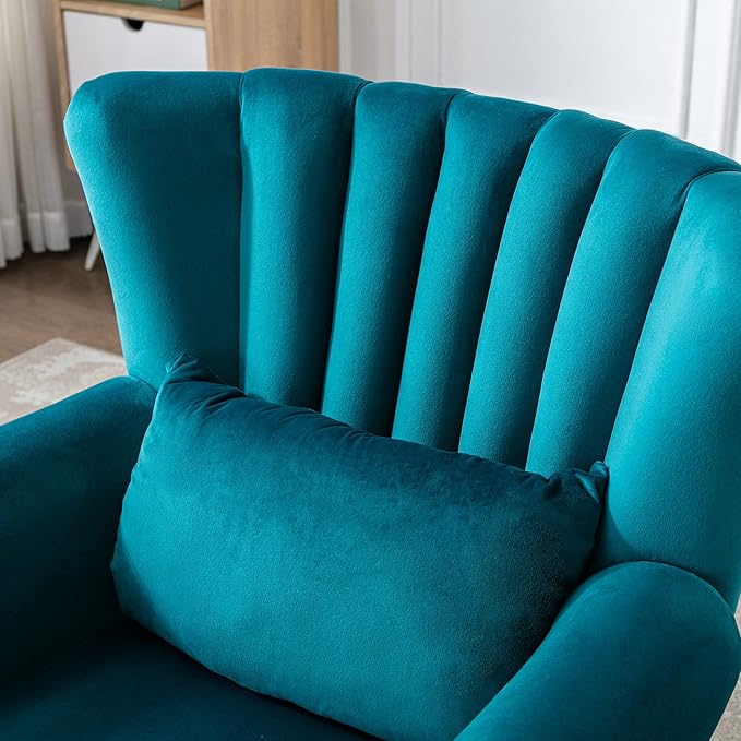chairus Mid-Century Modern Accent Chairs Set of 2 Comfy Sofa Chairs Channel Back Armchairs with Small Pillow for Living Roon Bedroom Club - Velvet, Teal