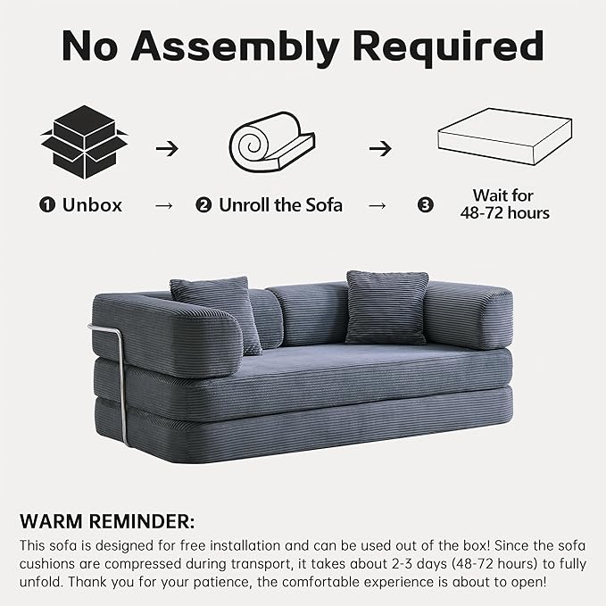 KEIKI 75" Modern Floor Sofa Bed with Convertible Blanket Pillow,Enhanced Frame Stability,Compressed Couch for Bedroom