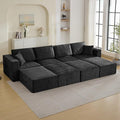 146'' Oversized Boneless Sofa Bed, 4 Seater Modular Sectional Couch with 4 Moveable Ottoman, No Asswmbly Chenille Compression Sofas with Chaise for Home House, Black