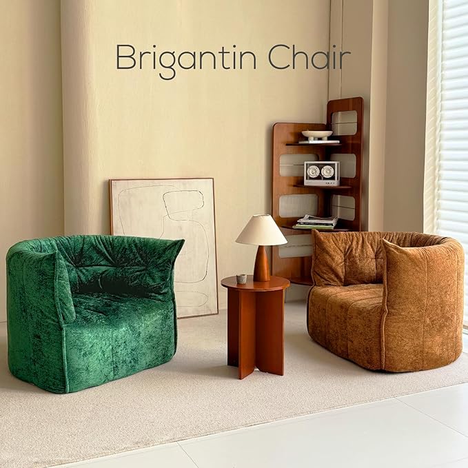N&V Mid Century Brigantin Deep Relaxation Sofa, Soft Premium Chenille, for Living Room Bedroom and Office (Brown, Single)