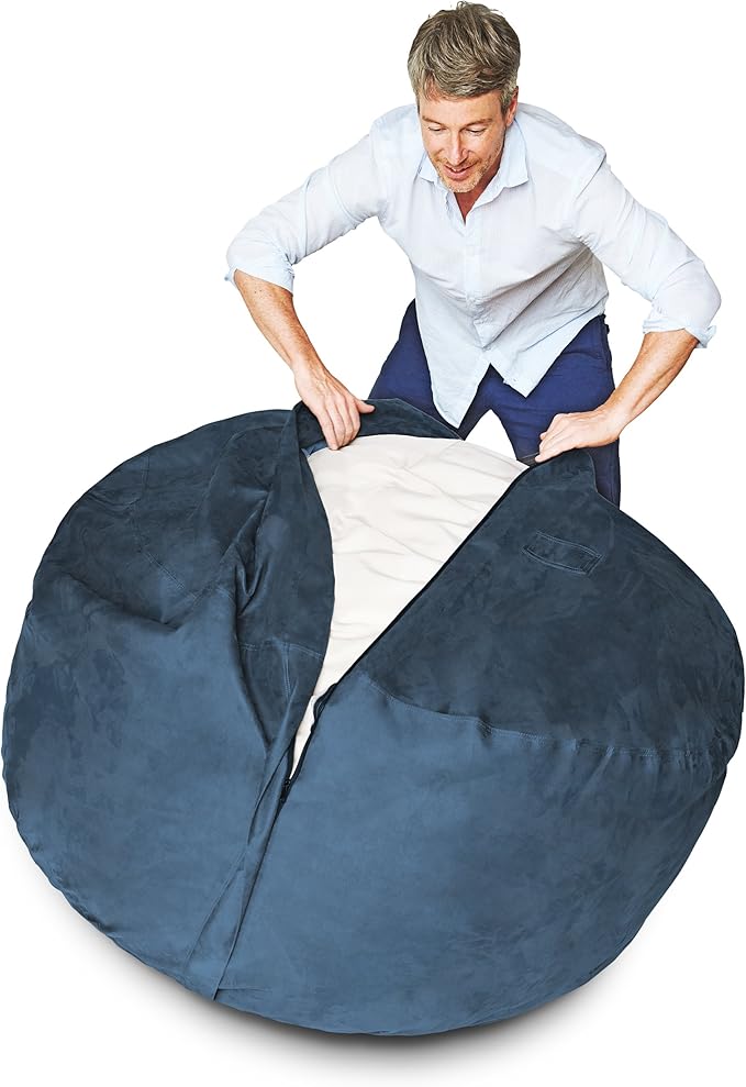 Lumaland Luxurious 3ft Bean Bag Chair with Microsuede Cover - Ultra Soft, Foam Filling, Washable Bean Bag Sofa for Adults, Teenagers, Kids, Pets - Sack Chair for Living Room, Bedroom - Navy Blue