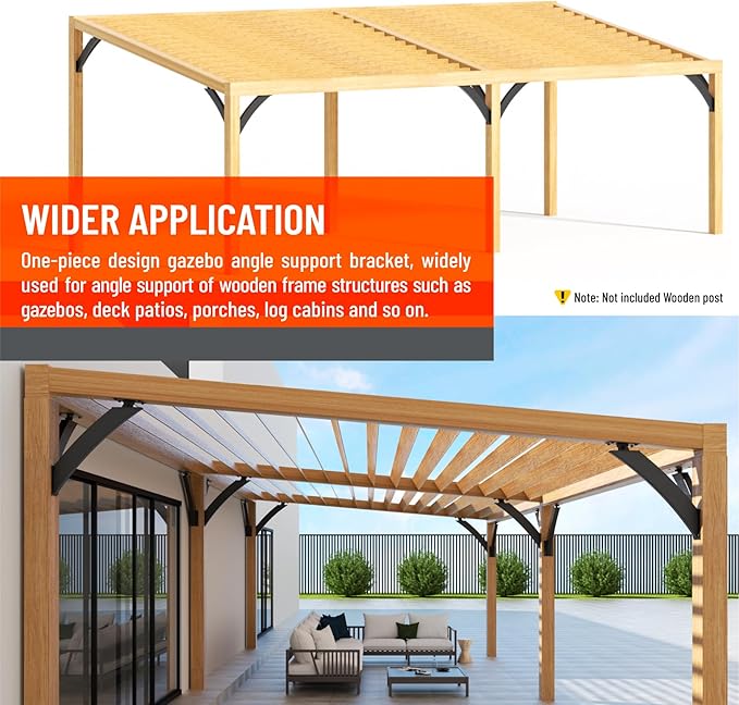 Uphode Q235-Steel Integrated Arc 2''x4''(Actual Tube Dia: 1.5''x 3.2'') 45 Degree Adjustable Angle Support Pergola Brackets Heavy Duty 2Pack