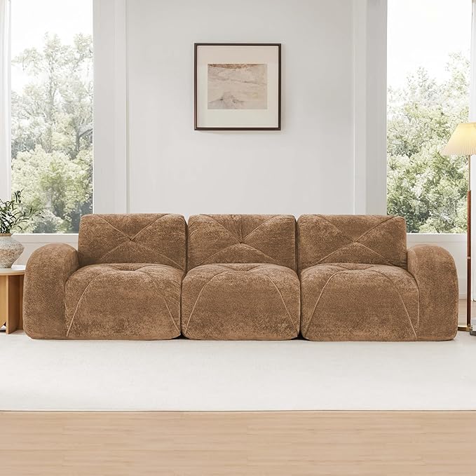 Modular Sectional Sofa with Free Combination,Boneless Floor Couch for Living Room & Lounge,Velvet 3-Seater Sectional Couch with Comfortable Deep Seat,No Assembly Needed