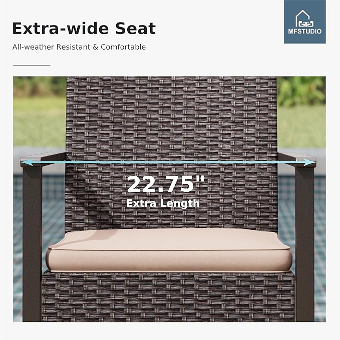 MFSTUDIO Wicker Patio Chairs Set of 4, Outdoor Furniture Dining Chairs, Extra-Wide Patio Chair Set with Zipper Cushions, Rattan Outdoor Chair Sets of 4, Deck, Porch