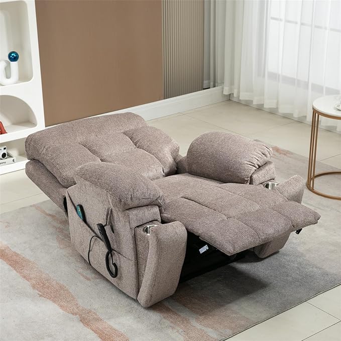 Oversized Wide Recliner Chair for Big Man 400lb, Power Lift Chair with Heat and Massage, Lumbar Vibration for Elderly, Dual Motor Hidden Cup Holder Lay Flat Recliner for Seniors Sleeping
