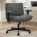 Kassipo Criss Cross Legged Office Chair with Wheels and Flip-Up Arms, Upholstered Criss Cross Desk Chair, Wide Seat Chairs for Home Office, Vanity, Apartment, Grey