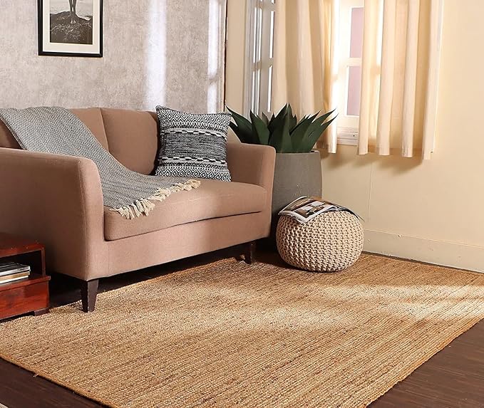 REDEARTH · Round Pouf Ottoman - Cable Knitted Boho Poof - Home Décor Cord Pouffe Handmade Circular Footrest for Living Room - Bedroom - Kids Bedroom - 100% Cotton Pouf (19.5"x19.5"x14") - Natural