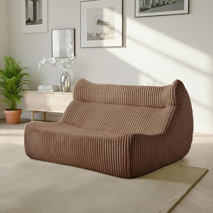 Big Bean Bag Chairs, Lazy Floor Sofa, Fireside Chair for Living Room, Bedroom, Office (Brown, Loveseat)