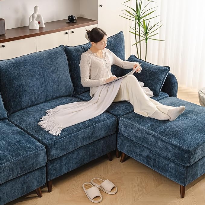 Rexulqo 104'' Modular Sectional Sofa with All Seats Storage, Oversized Sleeper Sofa Bed,Comfy Cloud Couches with Movable Ottoman,24.5'' Deep Seat,Large Sectional for Living Room,Bedroom,Velet,Blue