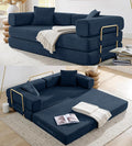 78" Convertible Sleeper Sofa Bed, Corduroy Folding Sofa Bed with Fixed-Shape Frame, Fold Out Floor Mattress Couch, Lazy Compression Sofas for Living Room, Bedroom, No Assembly Required, Blue