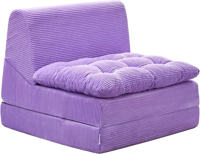 Hobestluk Sofa Couch Folding Sofa Bed Comfy Floor Lounger Convertible Sofa with Removable Cushion Couches for Small Spaces Foldable Mattress for Living Room Bedroom or Office (Cordury Purple, Large)
