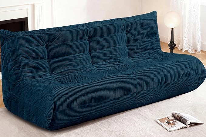Bean Bag Chair,Giant Beanbag Chairs for Adults,Comfy Large Fireside Chair Lazy Sofa,Corduroy Bean Bag Lounger with Memory Foam Filled,Floor Sofa Couch for Living Room (Navy Blue, 3-Seater)