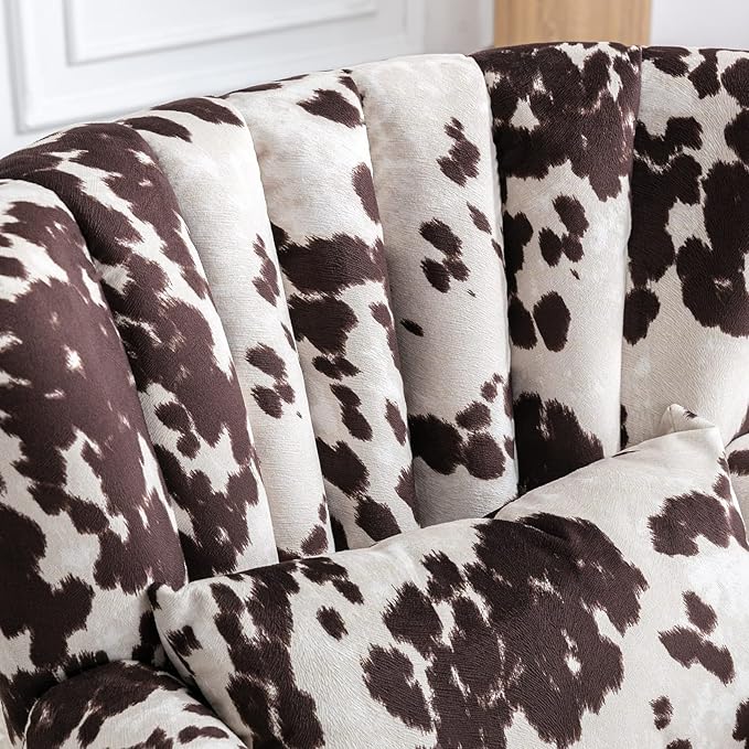 LZAREAL Accent Reading Arm Chairs Set of 2 for Living Room Bedroom, Midcentury Modern Comfy Corner Sofa Chair, Wingback Waiting Room Club Chair with Button Tufted Back &Lumbar Pillow, Fabric Cow