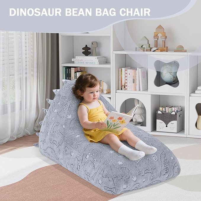 COMAX Dinosaur Bean Bag Chairs for Kids, Kid Beanbag Chair with Filler, Toddler Lounge Bean Chair, Children Lazy Floor Lounger for Girls Boys, Glowing Dino