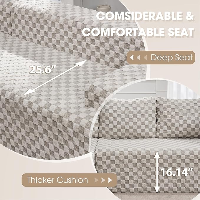 Modular Sectional Sofa Couches L-Shape Couch 3 Seat Modular Sofa Memory Foam Sectional Couches for Living Room, Cloud Couch with Oversized Chaise (GREYGREEN Check, 96" Left Facing Chaise)