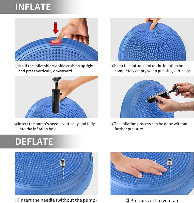 FITMIND Inflated Wobble Cushion,Circular Non-slip Texture for Comfortable Sitting,Extra Thick Dyna Disc with Pump for Core Strength,Wiggle Seat to Improve Posture,Fitness,660lb Load Capacity
