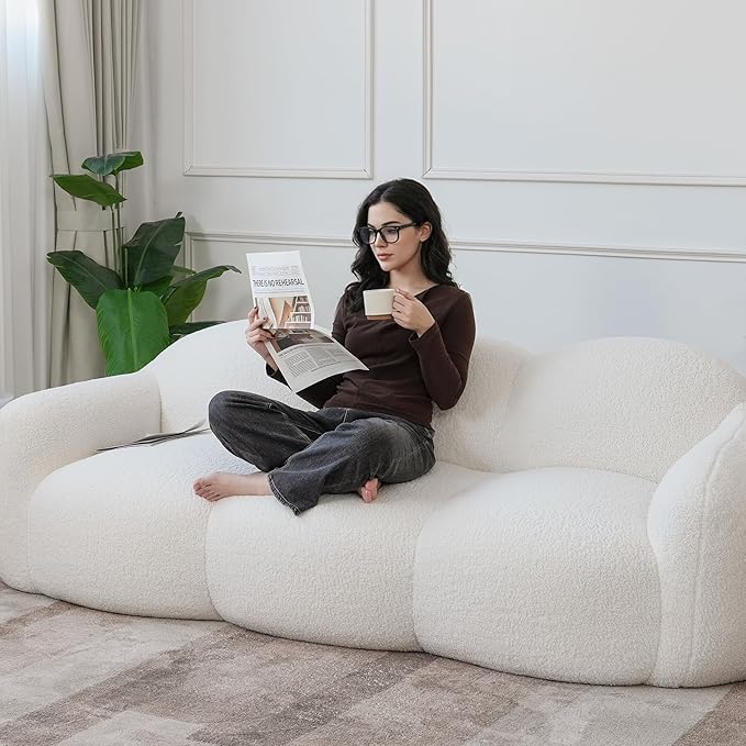 JACH 3-Seater Minimalist Sofa for Apartment, Modern Comfy Upholstered Floor Sofas, Boneless Leisure Couches, Small Cloud Couch for Living Room, Small Space (White, No Assembly Required)