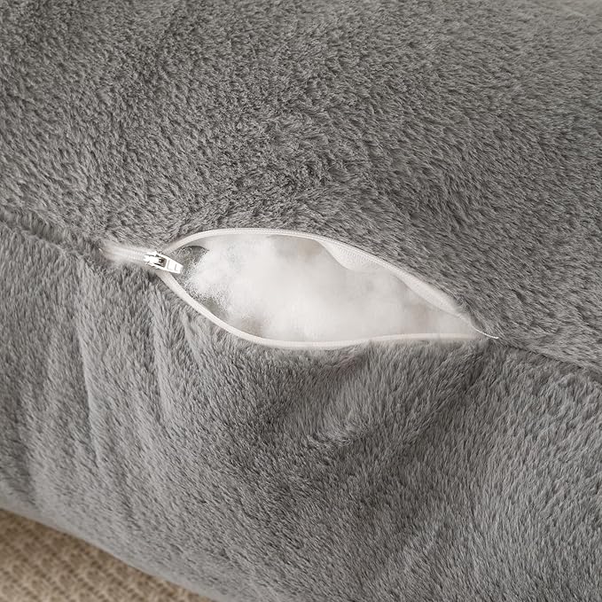 PAJEO Reading Pillow for Sitting in Bed, Large Backrest Reading Pillow with Arm Rest,Back-Rest Support Cushion for Sit Up on Couch, Sofa, and Floor, Dorm Essentials (Gray Faux Fur, Large(19"))