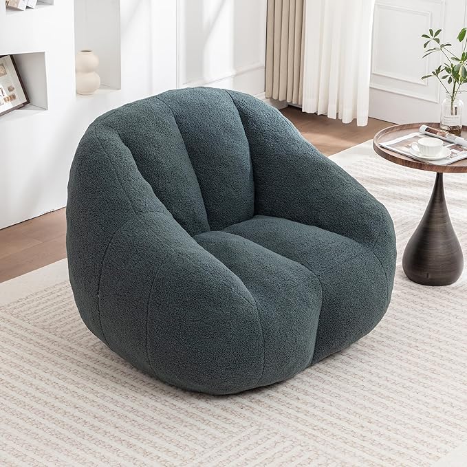 Setawix Bean Bag Chair with Filler, Comfy Teddy Bean Bag Chairs for Adults and Kids, Cozy BeanBag Sofa Fully Floor Couch with Memory Foam for Living Room Bedroom,Green