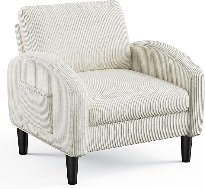Accent Chair for Living Room,Comfy Reading Chair for Bedroom,Mid Century Modern Chair with 2 Side Pockets,Upholstered Armchair for Apartment,Small Room,Beige