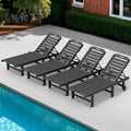 SERWALL Patio Chaise Lounge Set of 4, 78" Length Outdoor Lounge Chair with 5 Positions Adjustable Backrest, HDPE Lounger with Rolling Wheels & Cup Holder for Poolside, Beach, Garden, Grey