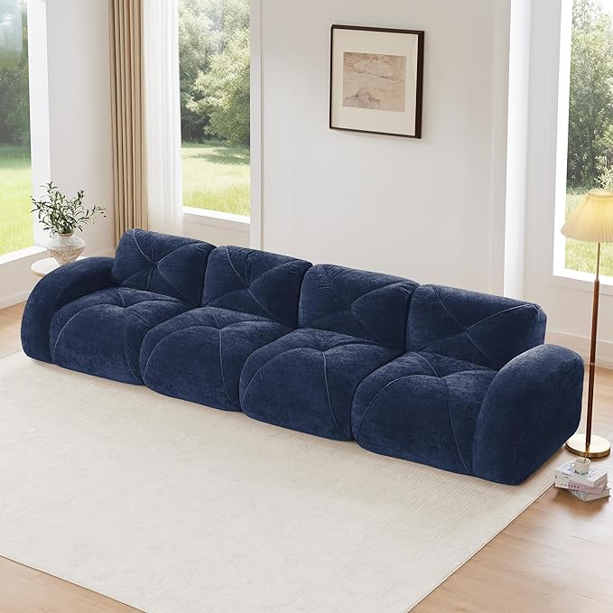 Modular Sectional Sofa with Free Combination,Oversized Boneless Floor Couch for Living Room & Lounge,Velvet 4-Seater Sectional Couch with Comfortable Deep Seat,No Assembly Needed