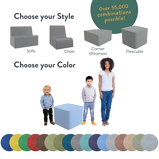 Children's Factory Versatile 3-in-1 FlexCube, Mix-and-Match Kids Chairs, Sofas, Corner Ottomans and Cubes, Foam-Filled and Water-Resistant, Flexible Seating for Classroom Elementary, Deep Water