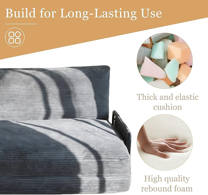YOSHOOT Lazy Floor Sofa Convertible Bean Bag Sofa Bed Couch, 5-Position Foldable Sleeper Chair with Armrest, Ideal for Reading & Gaming