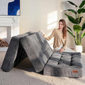 MAXYOYO Tri-Fold Mattress, 6 Inch Tufted Folding Futon Foam Bed, Foldable Floor Mattress Guest Bed Futon Topper Portable Camping Sleeping with Corded Fabric, Dark Grey, 35.4"x75"
