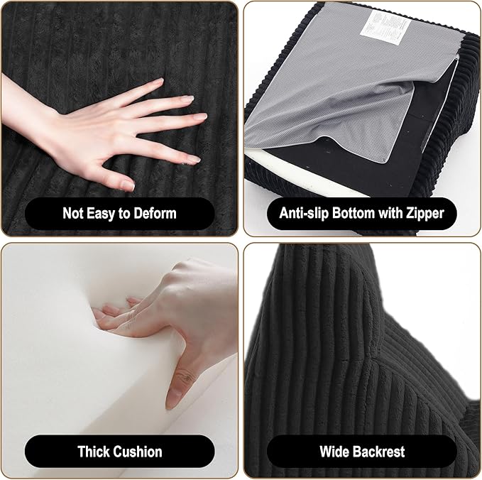 Bean Bag Chairs, Giant Bean Bag Chair for Adults, Memory Foam Lounge Chair, Comfy Lazy Floor Chair, Bean Bag Sofa for Living Room, Bedroom and Office, Single Bean Bag (Black)