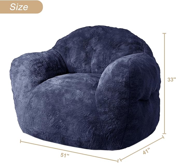 51" Big Bean Bag Chair for Adults Kids, Oversized Bean Bag Chairs with Filler Included, Soft Cozy Beanbag Couch Floor Sofa Chair for Living Room Dorm,Navy Blue