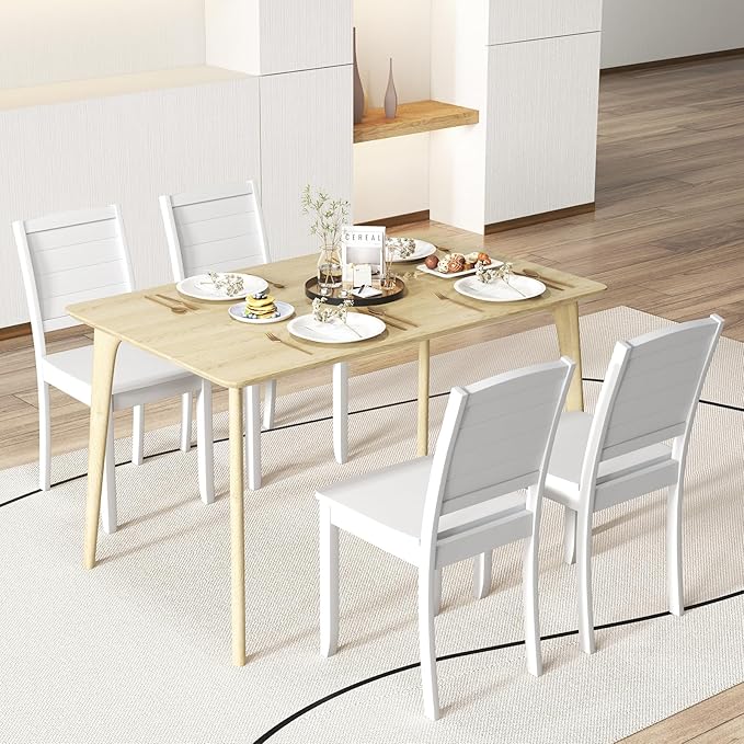 Giantex Wood Dining Chairs Set of 2, Modern Kitchen Chairs w/Rubber Wood Legs, Curved Backrest, Farmhouse Diner Chairs, Wooden Armless Side Chairs for Home Dining, Restaurant, Load 400 LBS, White