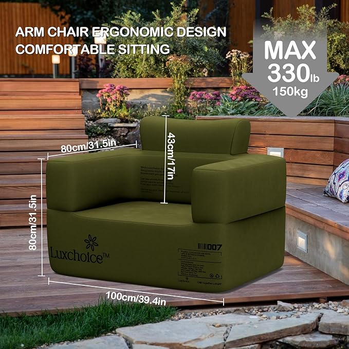 Luxchoice Inflatable Couch Premium Oxford Cloth Inflatable Sofa with Built-in Pump Rechargeable Portable Blow Up Couch for Camping Outdoor Travel Home Guests Backyard Patio | Durable Fabric, Easy Inflation, Waterproof, Puncture Resistant, Luxury Stylish