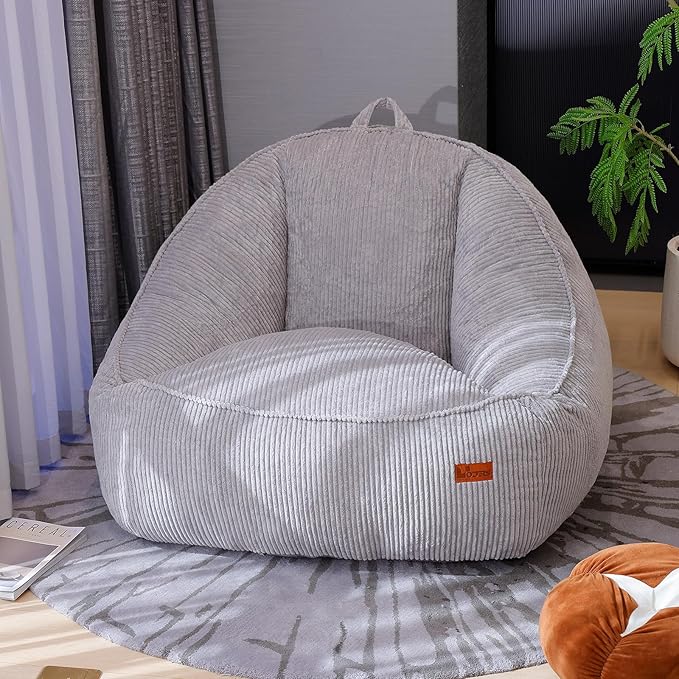 Bean Bag Chair, Cozy Fluffy Beanbag Chairs with Filler for Teens and Kids, Floor Lazy Sofa for Living Room, Gaming & Reading（M-Light Grey）